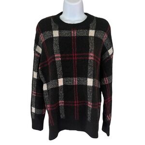 Christian Siriano‎ New York Plaid Sweater Black Red White Medium M